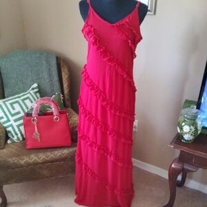 JL Luxe Vibrant Red Ruffle Maxi Dress
